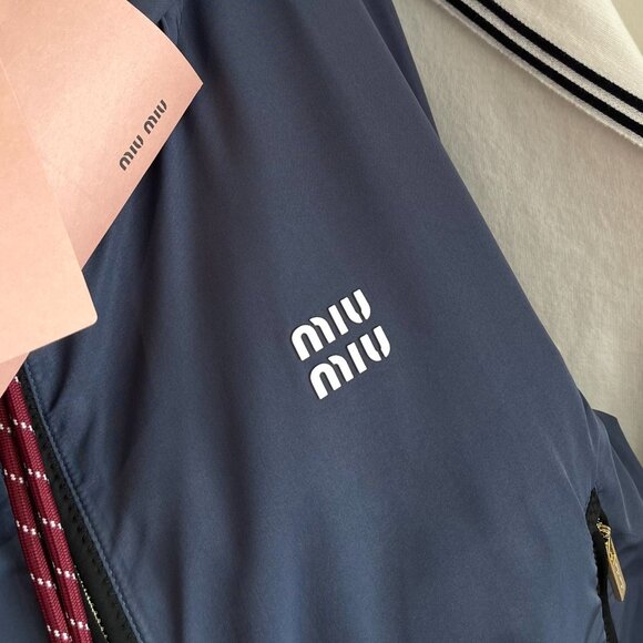 Miu Miu Navy Blue Nylon Hooded Jacket & Shorts Set Sz S - Picture 3 of 10